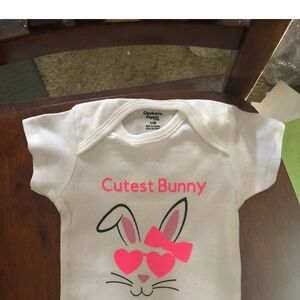 Gerber White Baby Onesie with Pink Bunny Graphic